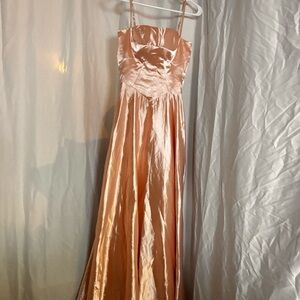 Elegant Peach Satin Maxi Dress